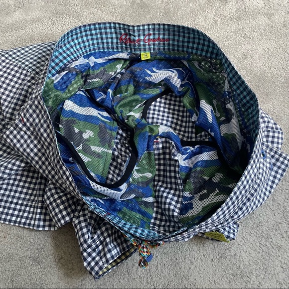 Robert Graham Men’s Blue Check Printed Swim Trunks Board Shorts EUC 38 - Picture 7 of 8